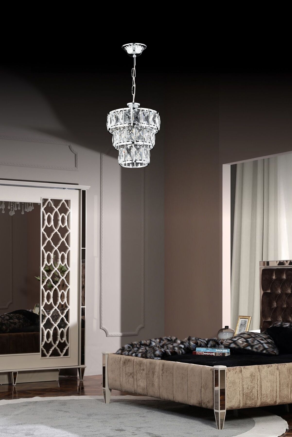 Diamond Klasik Avize E27 12W 21cm Metal Krom Dorbien-FZ-7518-TK