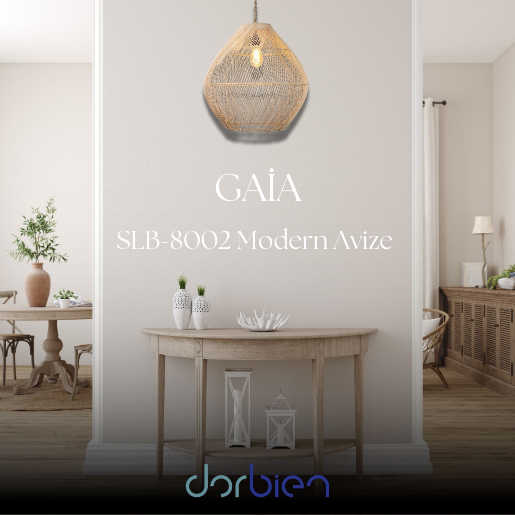 Gaia Modern Avize E27 12W 50cm Rattan Doğal Dorbien-SLB-8002