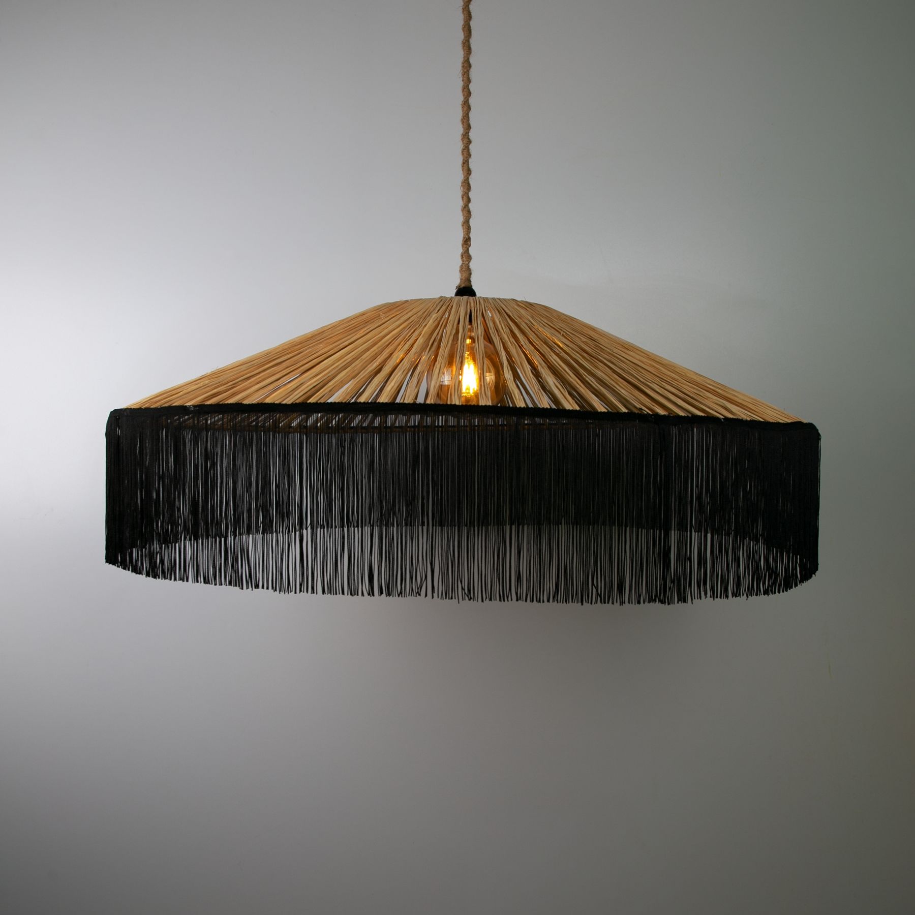 Japon Modern Avize E27 12W 100cm Rafya Doğal/Siyah Dorbien-SLRP-8002