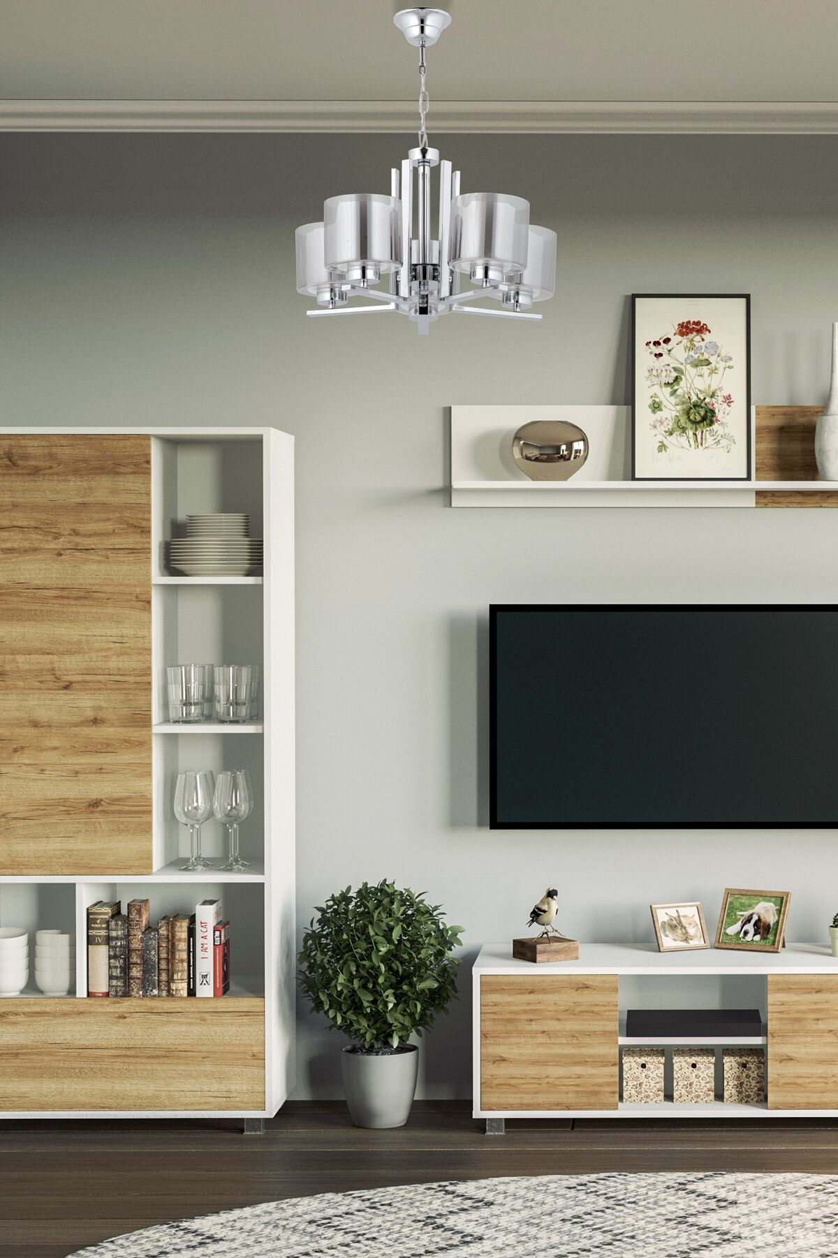 Silindir Modern Avize E27 60W 50cm Metal Krom Dorbien-FZ-7395-5K