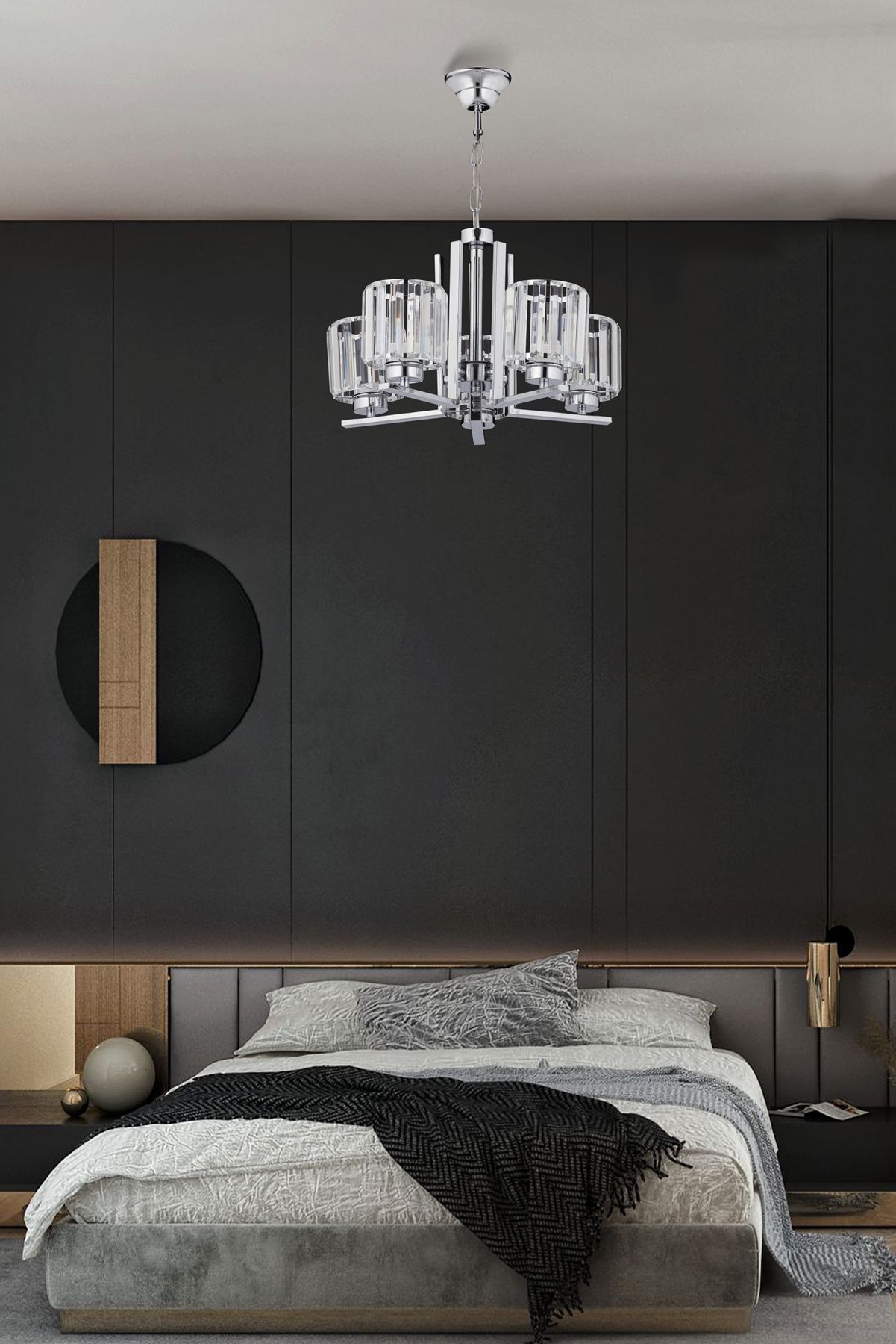 Kristal Modern Avize E27 60W 50cm Metal Krom Dorbien-FZ-7396-5K