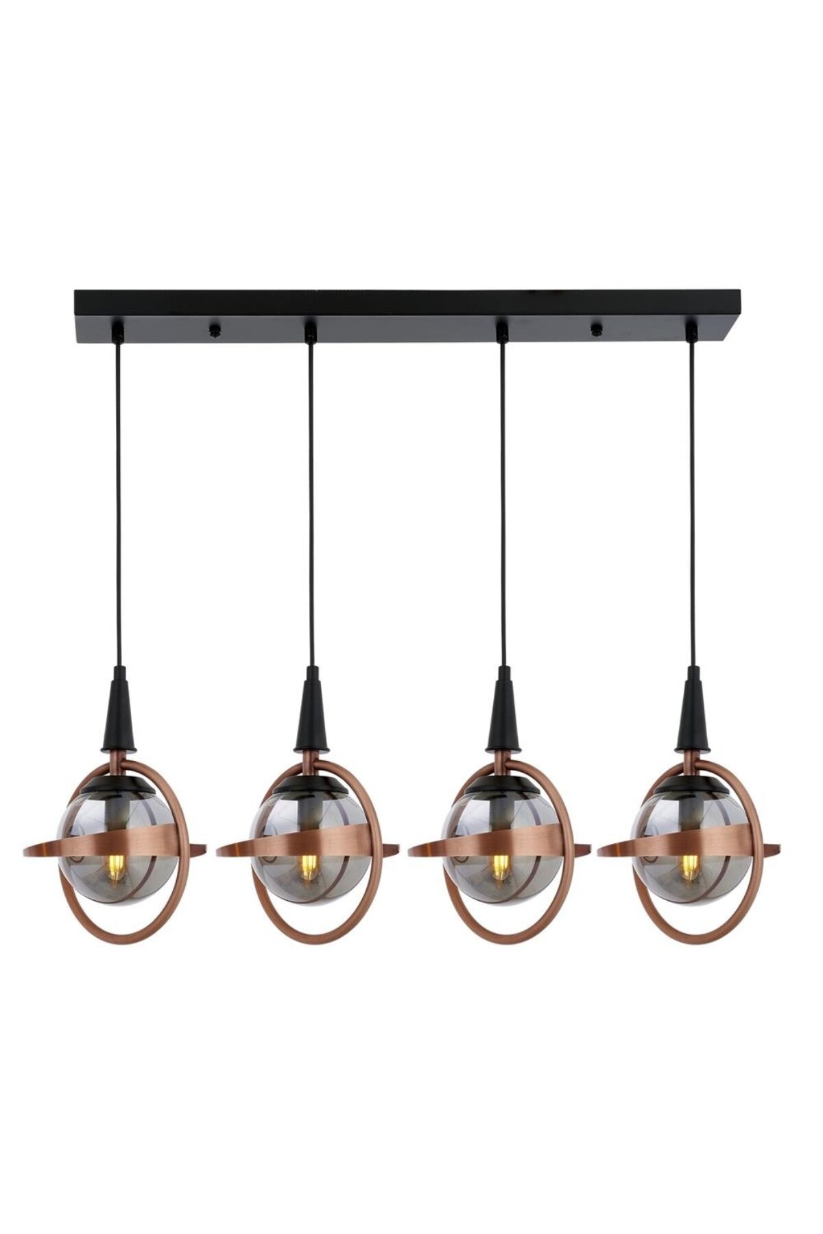 Pusula Modern Avize E14 24W 80x25cm Metal Siyah/Bakır Avonni-AV-1899-4Y-BSY