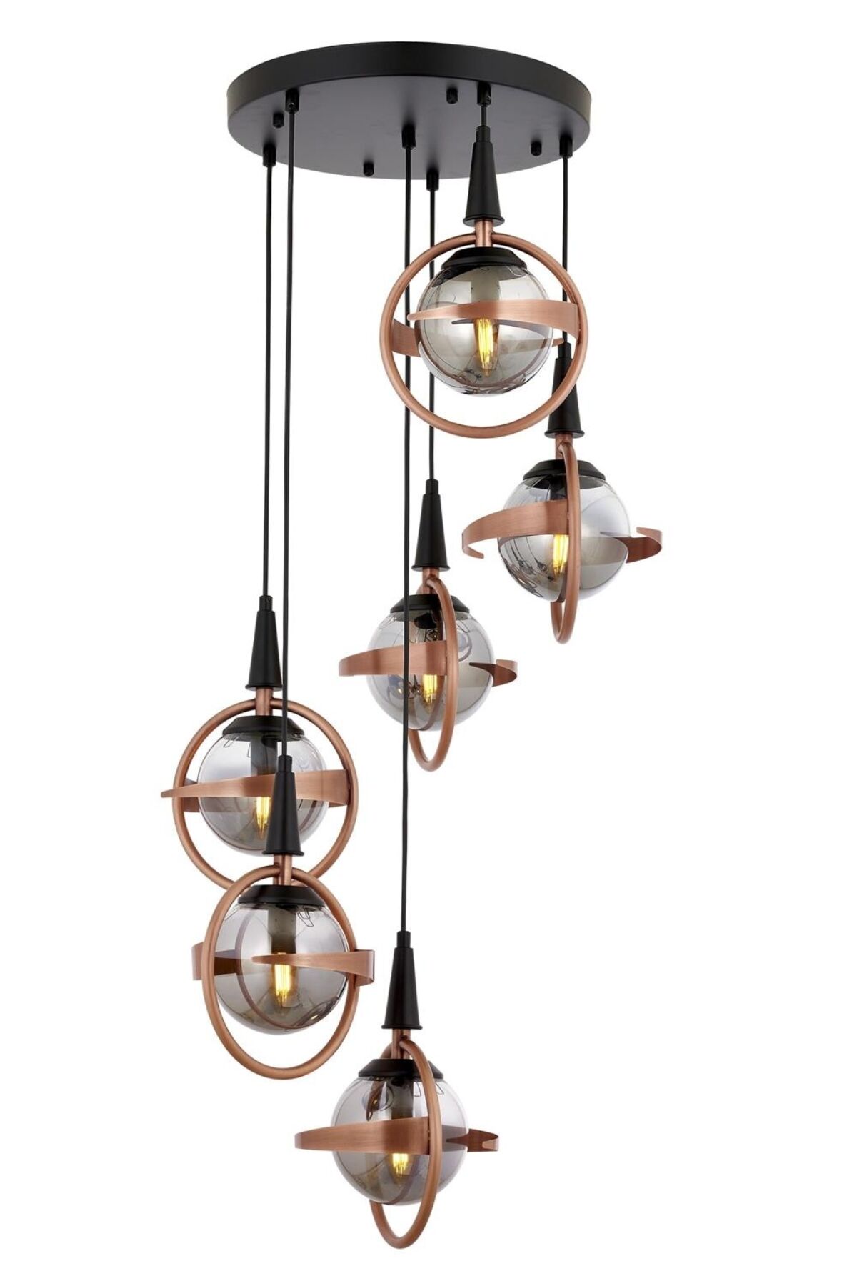 Pusula Modern Avize E14 36W 40cm Metal Siyah/Bakır Avonni-AV-1899-6T-BSY