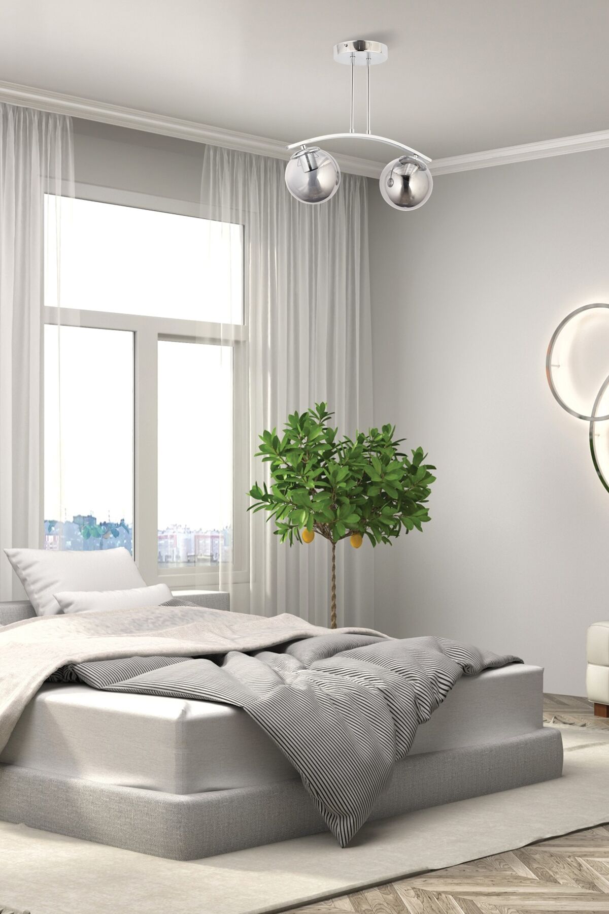 Küre Modern Avize E27 24W 45cm Metal Krom Dorbien-FZ-7391-2K