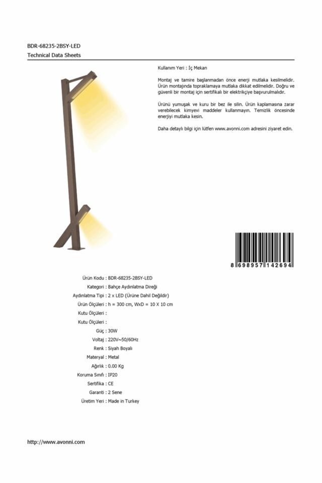 Bahçe Direkleri LED 30W 10x10cm Alüminyum Profil Siyah Dorbien-BDR-68235-2BSY-LED