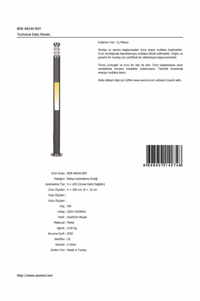 Bahçe Direkleri E27 12W 12cm Alüminyum Profil Gri/Siyah Dorbien-BDR-68240-BSY