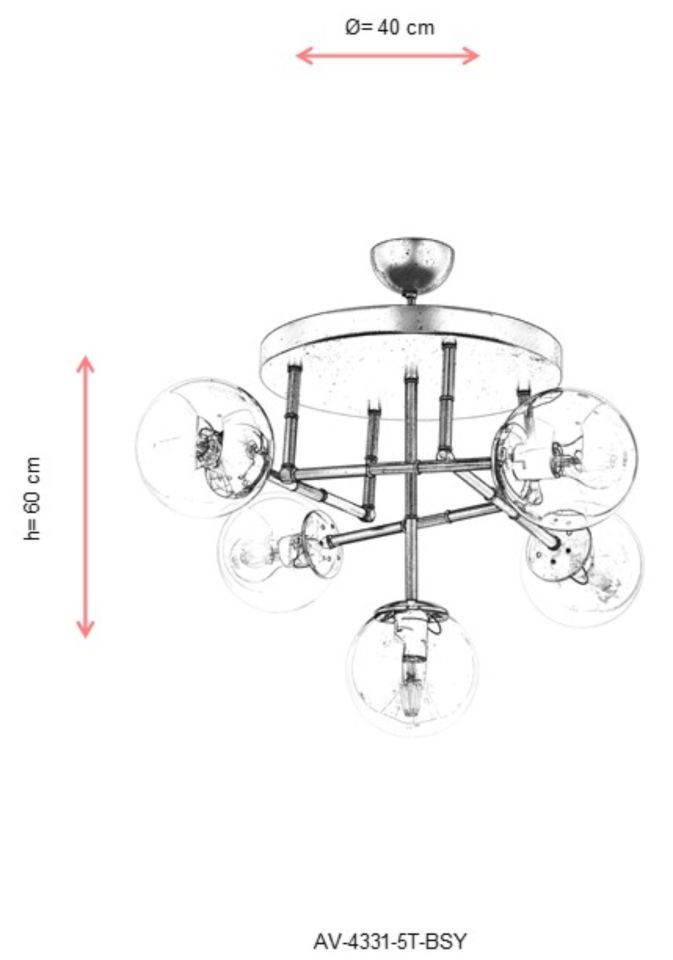 Derin Modern Avize E27 60W 40cm Metal Siyah Avonni-AV-4331-5T-BSY