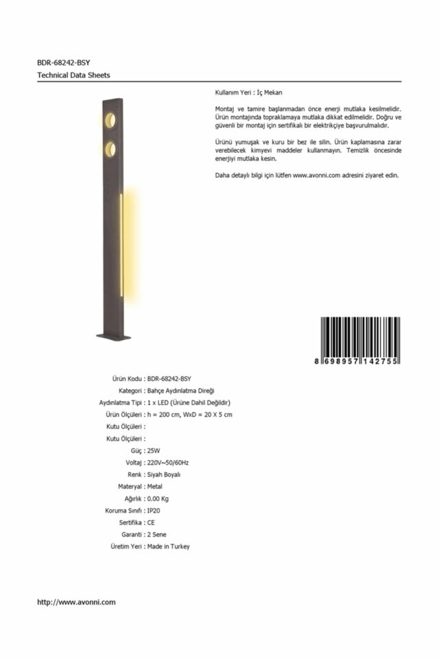 Bahçe Direkleri LED 25W 20x5cm Alüminyum Profil Siyah Dorbien-BDR-68242-BSY