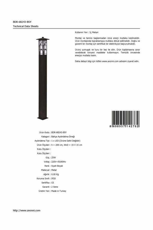 Bahçe Direkleri LED 25W 15x15cm Alüminyum Profil Siyah Dorbien-BDR-68243-BSY