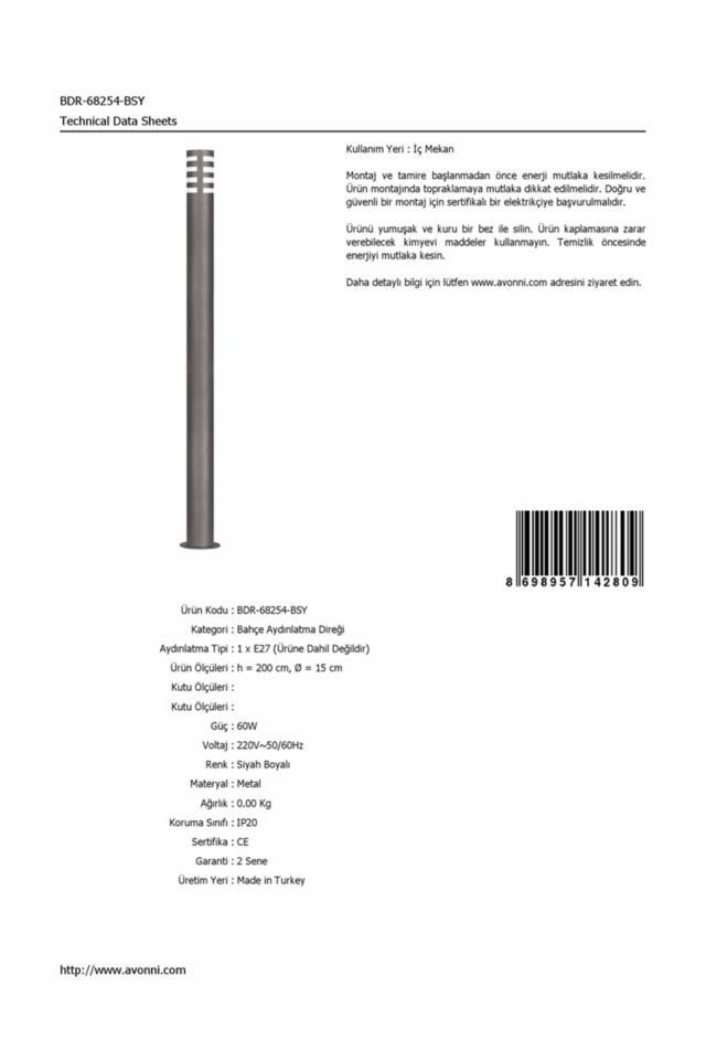 Bahçe Direkleri E27 12W 15cm Alüminyum Profil Siyah Dorbien-BDR-68254-BSY