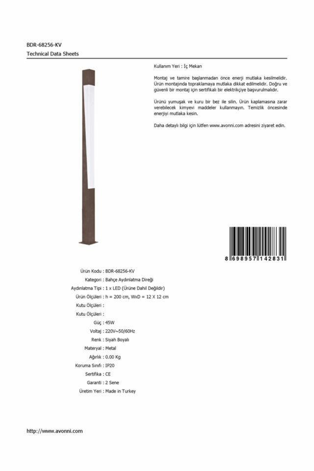 Bahçe Direkleri LED 45W 12x12cm Alüminyum Profil Siyah Dorbien-BDR-68256-KV