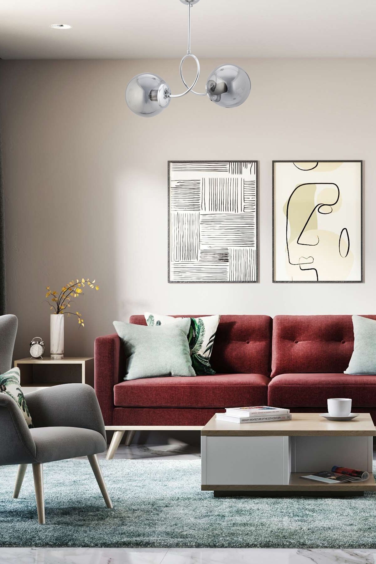 Zıt Modern Avize E27 24W 43cm Metal Krom/Siyah Dorbien-FZ-7452-2K