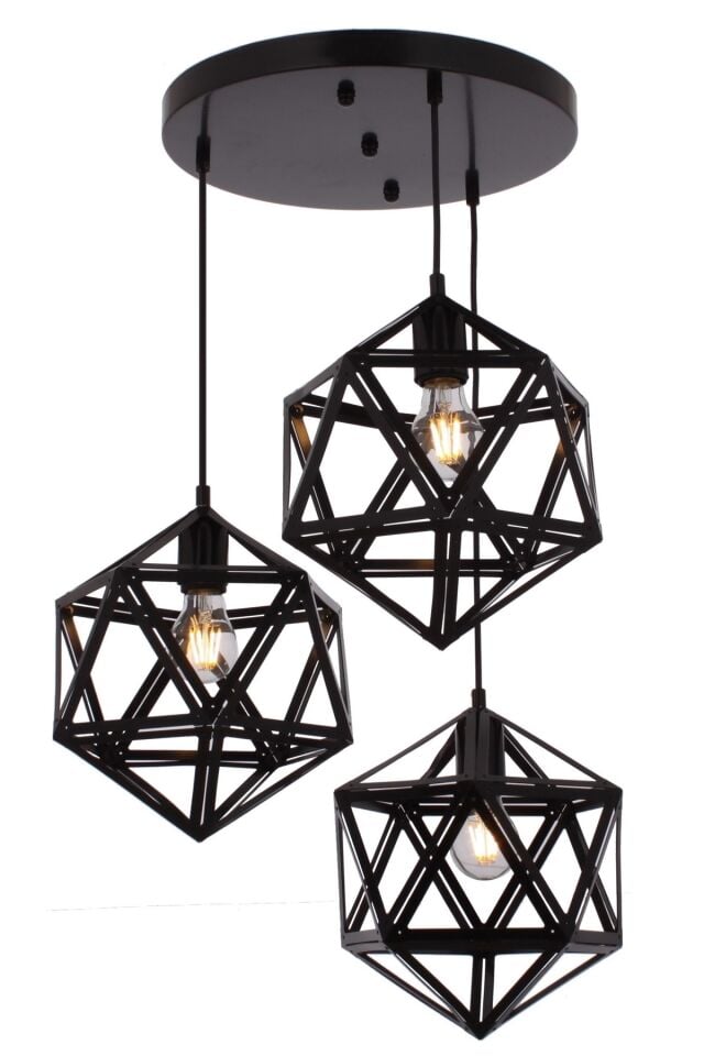 Astral Modern Avize E27 36W 35cm Metal Siyah Avonni-AV-65032-3T-BSY