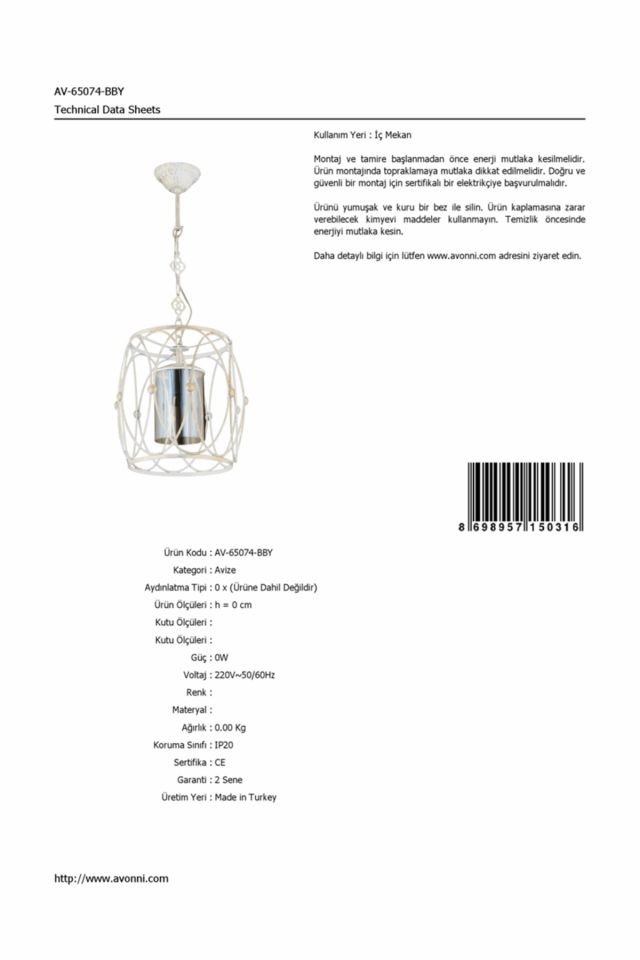 Meta Modern Avize E27 12W 30cm Metal Beyaz/Eskitme Dorbien-AV-65074-BBY