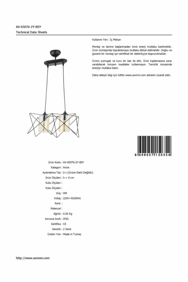 Prizma Modern Avize E27 24W 40x20cm Metal Siyah Dorbien-AV-65076-2Y-BSY