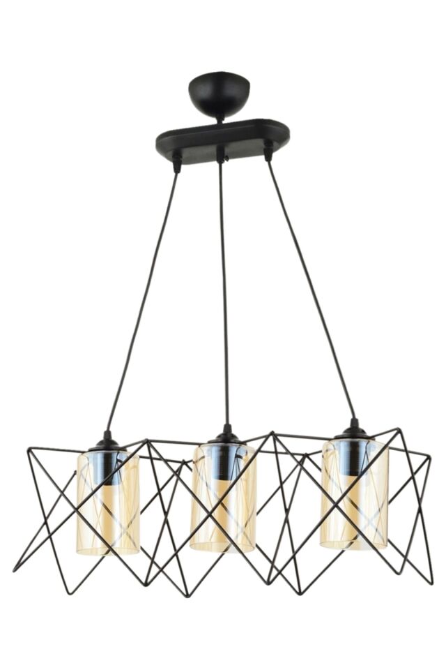 Prizma Modern Avize E27 36W 60x20cm Metal Siyah Dorbien-AV-65076-3Y-BSY