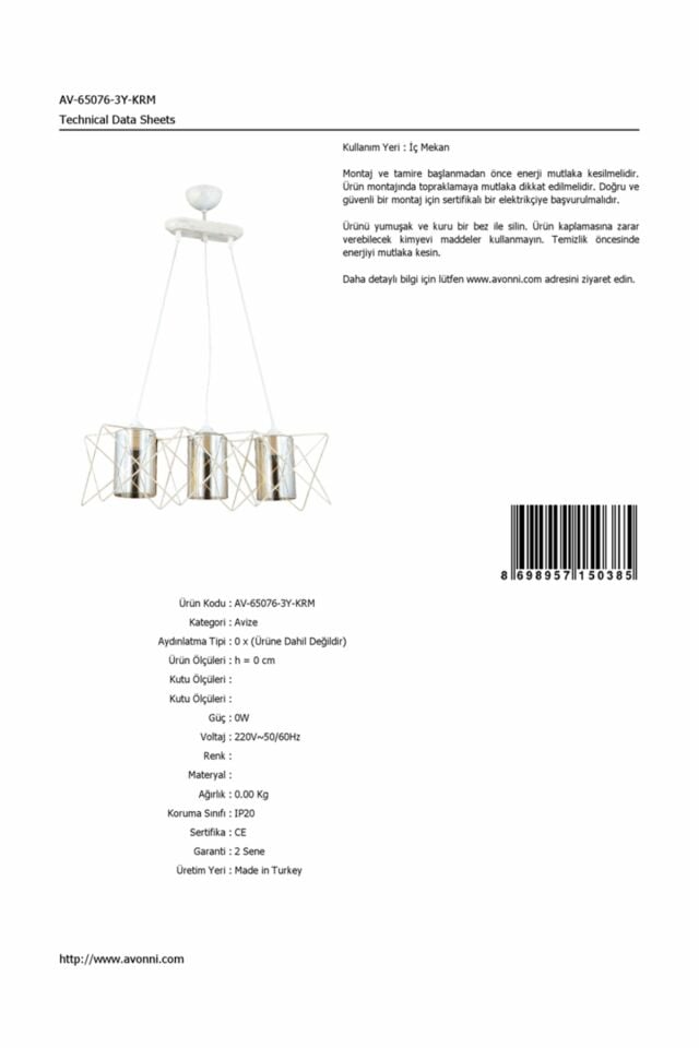 Prizma Modern Avize E27 36W 60x20cm Metal Krem Dorbien-AV-65076-3Y-KRM