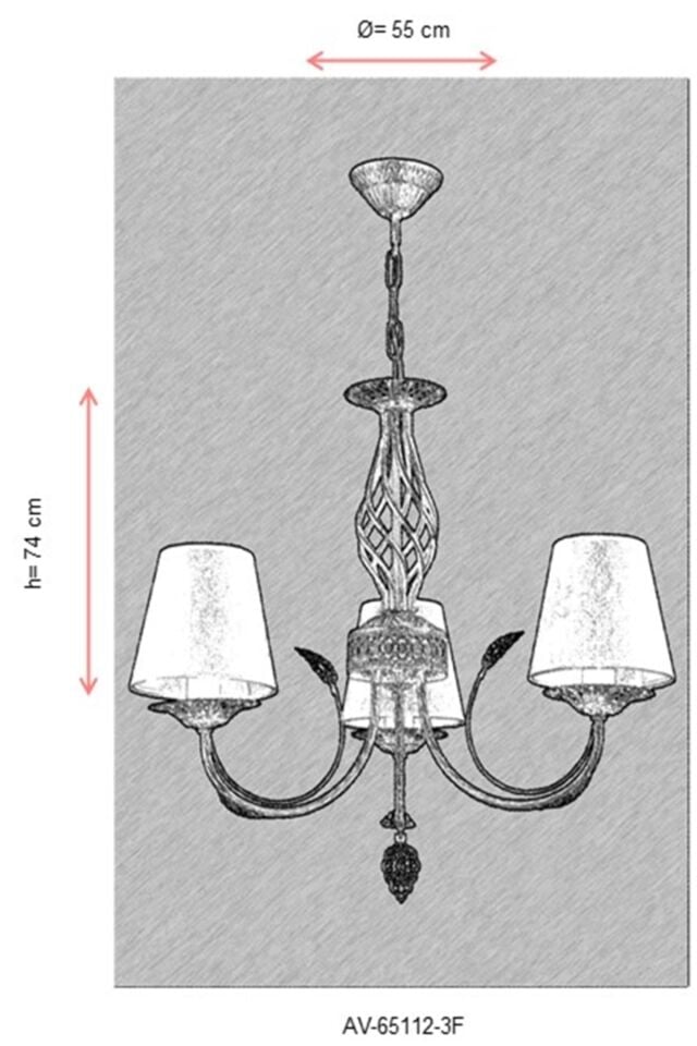 Erciyes Klasik Avize E14 18W 55cm Metal Ferforje Dorbien-AV-65112-3F