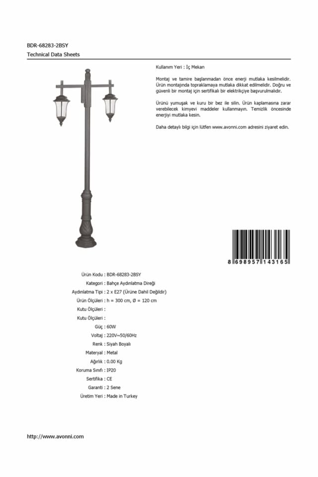 Bahçe Direkleri E27 24W 120cm Çelik Boru Siyah Dorbien-BDR-68283-2BSY