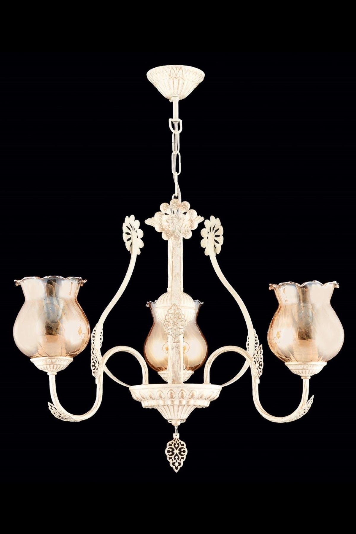 Ceren Klasik Avize E27 36W 58cm Metal Krem Ferforje Dorbien-AV-65114-3S