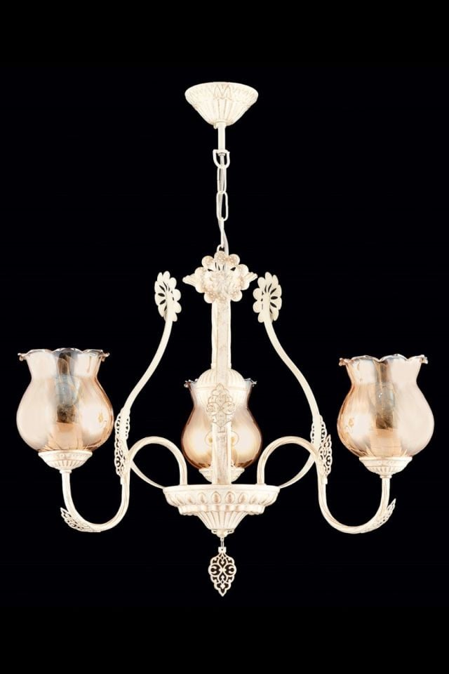 Ceren Klasik Avize E27 36W 58cm Metal Krem Ferforje Dorbien-AV-65114-3S