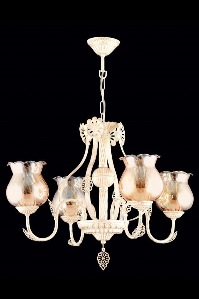 Ceren Klasik Avize E27 48W 58cm Metal Krem Ferforje Dorbien-AV-65114-4S