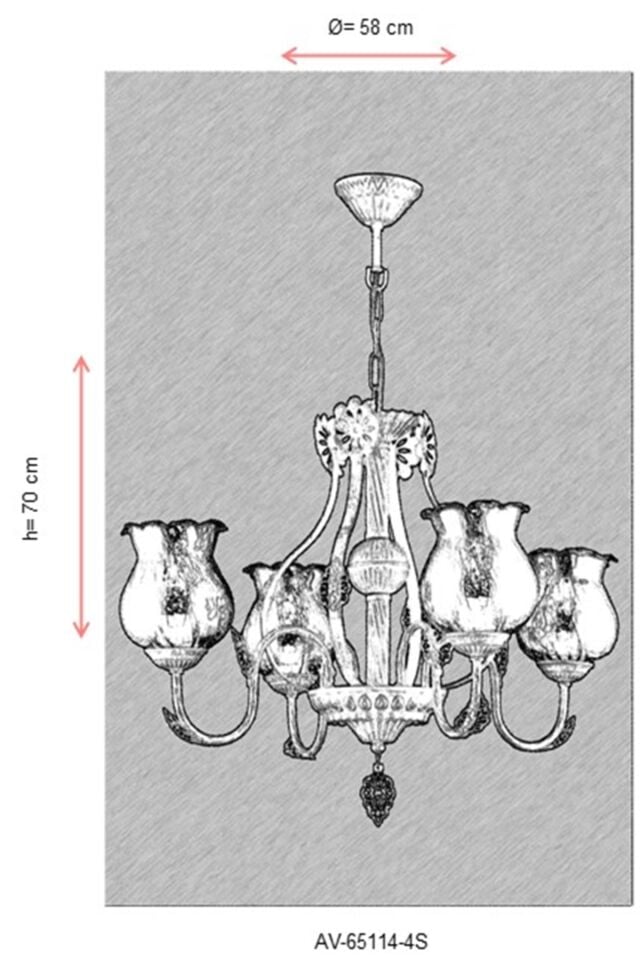 Ceren Klasik Avize E27 48W 58cm Metal Krem Ferforje Dorbien-AV-65114-4S