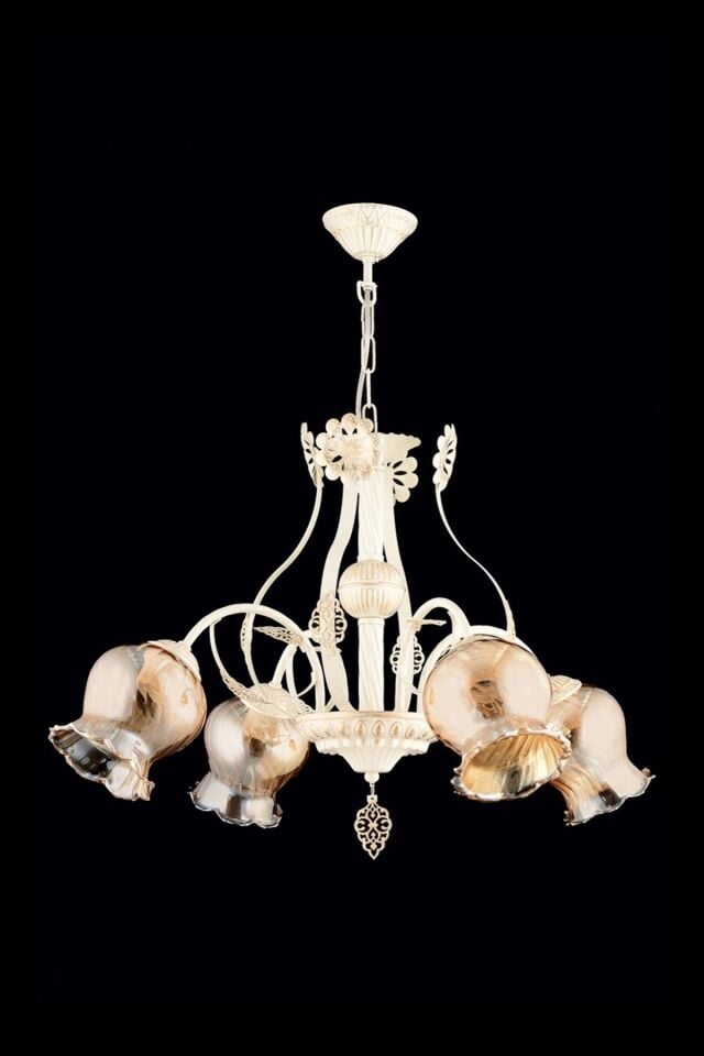 Ceren Klasik Avize E27 48W 68cm Metal Krem Ferforje Dorbien-AV-65114-4SA
