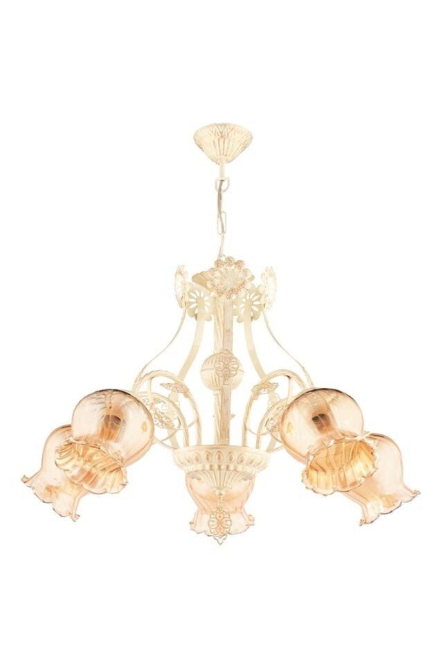 Ceren Klasik Avize E27 60W 68cm Metal Krem Ferforje Dorbien-AV-65114-5SA