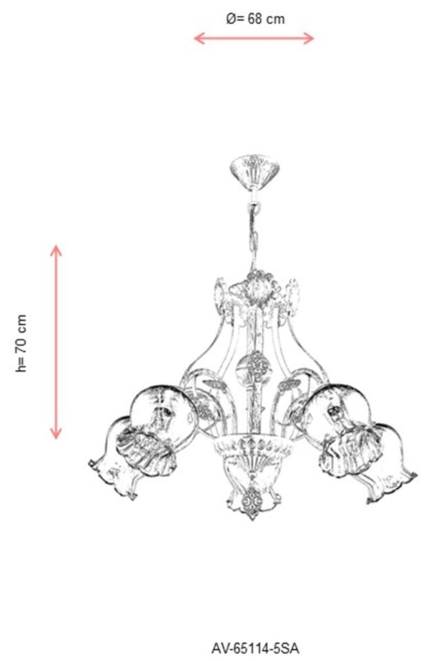 Ceren Klasik Avize E27 60W 68cm Metal Krem Ferforje Dorbien-AV-65114-5SA