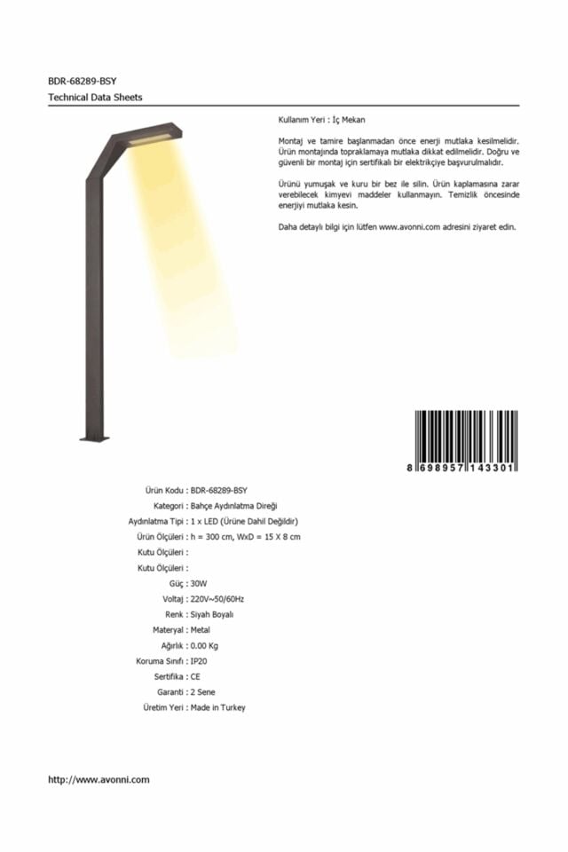 Bahçe Direkleri LED 30W 15x8cm Alüminyum Profil Siyah Dorbien-BDR-68289-BSY