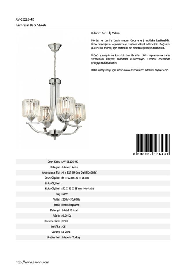 Sag Modern Avize E27 48W 55cm Metal Krom Dorbien-AV-65226-4K