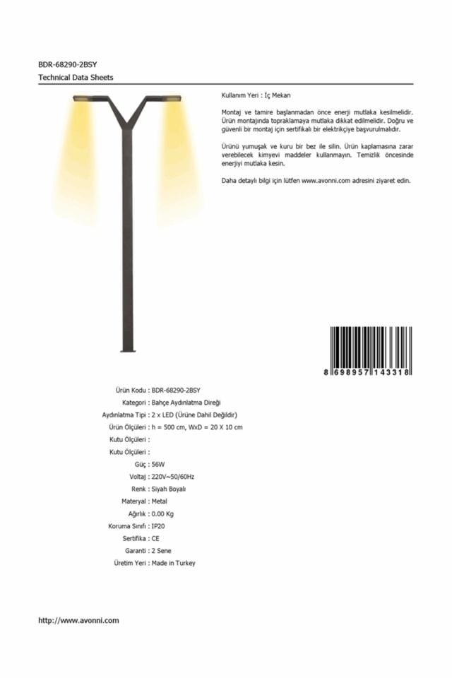 Bahçe Direkleri LED 56W 20x10cm Alüminyum Profil Siyah Dorbien-BDR-68290-2BSY