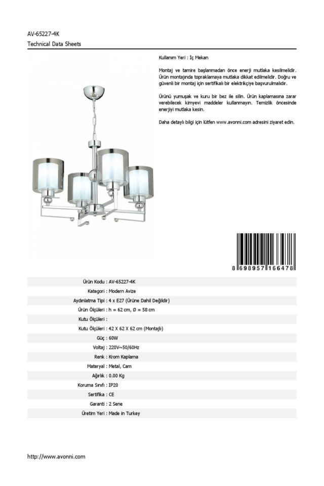 Shine Modern Avize E27 48W 58cm Metal Krom Dorbien-AV-65227-4K