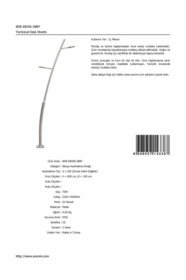 Bahçe Direkleri LED 70W 100cm Çelik Boru Gri Dorbien-BDR-68296-2BBY