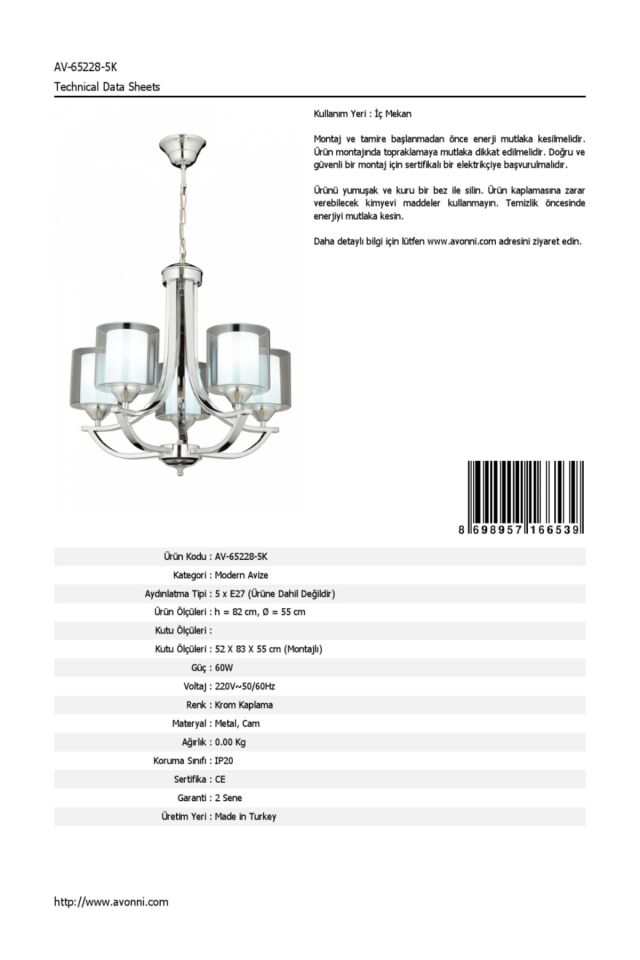 Boat Modern Avize E27 60W 55cm Metal Krom Dorbien-AV-65228-5K