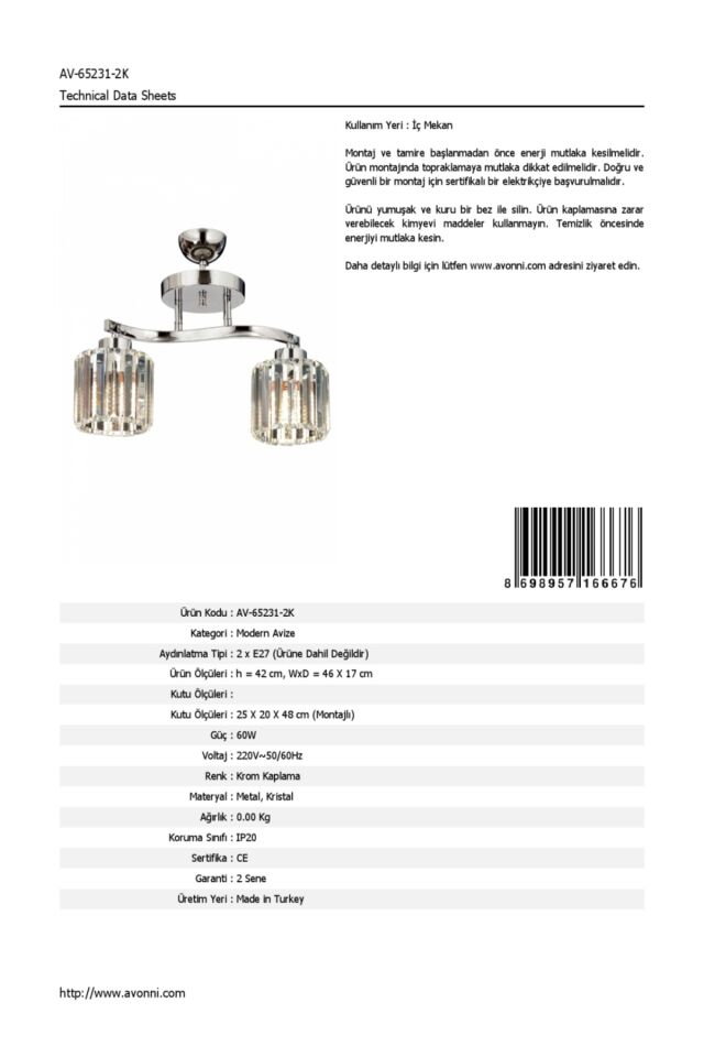 Paste Modern Avize E27 24W 46x17cm Metal Krom Dorbien-AV-65231-2K