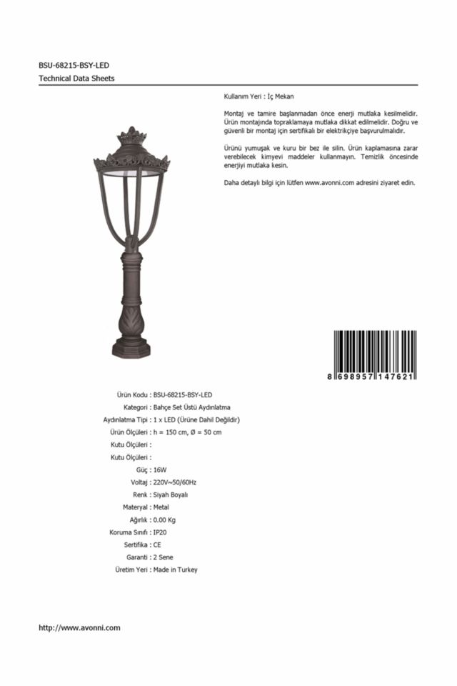 Bahçe Set Üstü Aydınlatma LED 16W 50cm Çelik Boru Siyah Dorbien-BSU-68215-BSY-LED