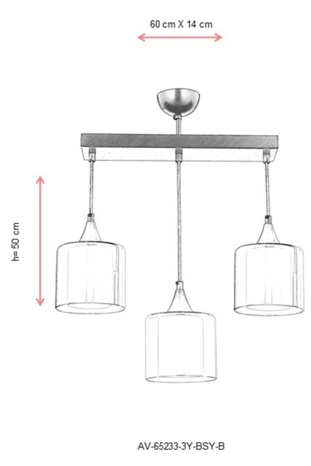 Selvi Modern Avize E27 36W 60x14cm Metal Siyah Dorbien-AV-65233-3Y-BSY-B