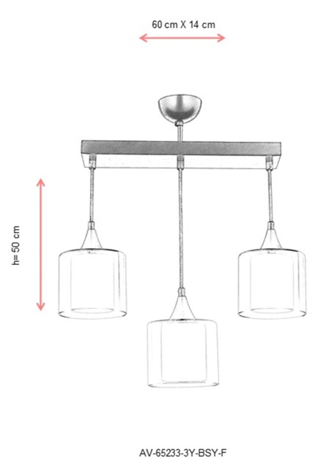 Selvi Modern Avize E27 36W 60x14cm Metal Siyah Dorbien-AV-65233-3Y-BSY-F
