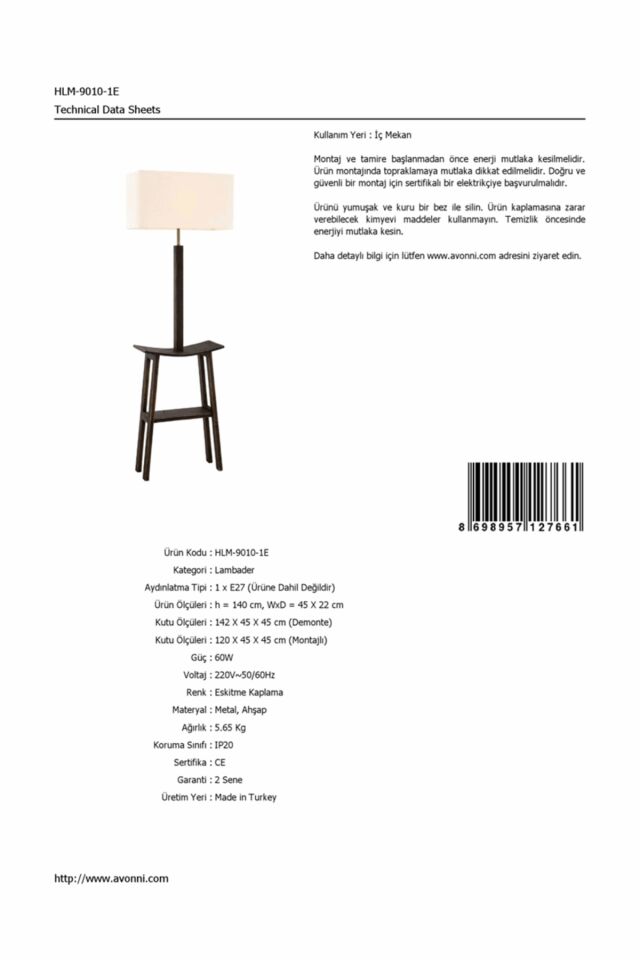 Kıng Lambader E27 12W 45x22cm Metal Eskitme Avonni-HLM-9010-1E