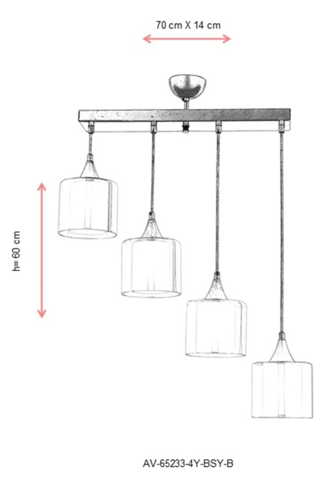 Selvi Modern Avize E27 48W 70x14cm Metal Siyah Dorbien-AV-65233-4Y-BSY-B