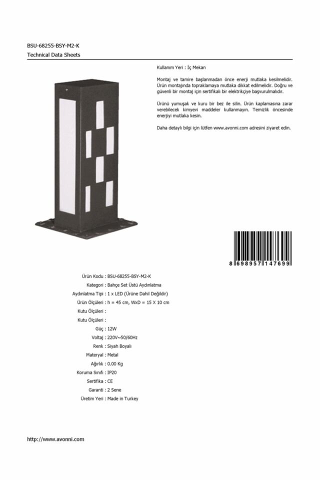 Bahçe Set Üstü Aydınlatma LED 12W 15x10cm Alüminyum Profil Siyah Dorbien-BSU-68255-BSY-M2-K