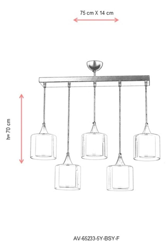 Selvi Modern Avize E27 60W 75x14cm Metal Siyah Dorbien-AV-65233-5Y-BSY-F