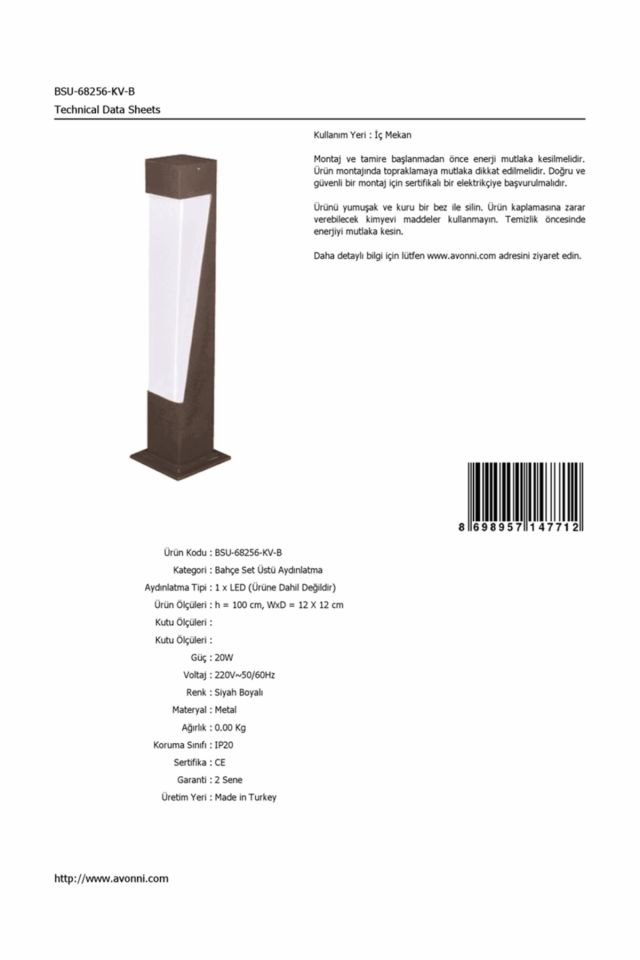 Bahçe Set Üstü Aydınlatma LED 20W 12x12cm Alüminyum Profil Siyah Dorbien-BSU-68256-KV-B