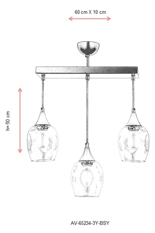 Selvi Modern Avize E27 36W 60x10cm Metal Siyah Dorbien-AV-65234-3Y-BSY