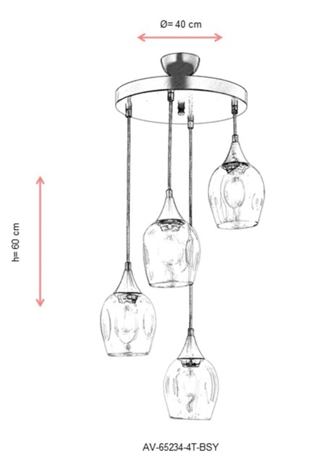 Selvi Modern Avize E27 48W 40cm Metal Siyah Dorbien-AV-65234-4T-BSY