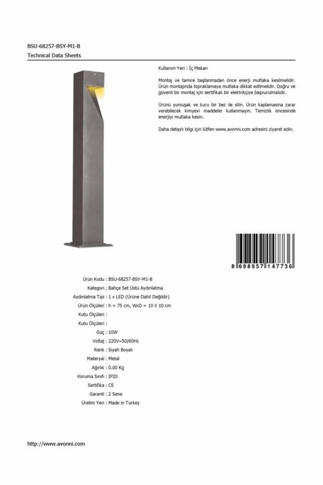 Bahçe Set Üstü Aydınlatma LED 10W 10x10cm Alüminyum Profil Siyah Dorbien-BSU-68257-BSY-M1-B