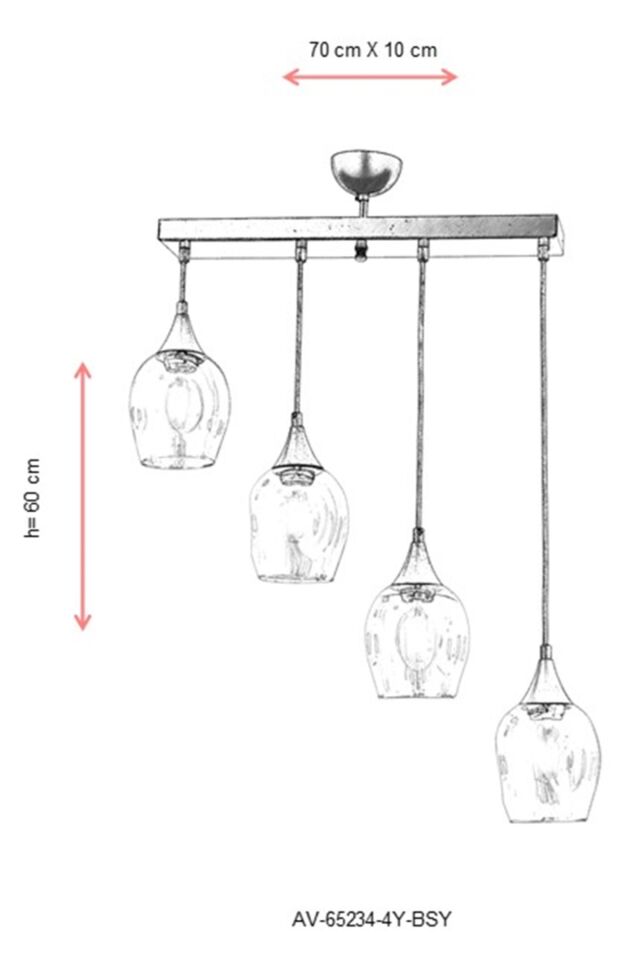 Selvi Modern Avize E27 48W 70x10cm Metal Siyah Dorbien-AV-65234-4Y-BSY