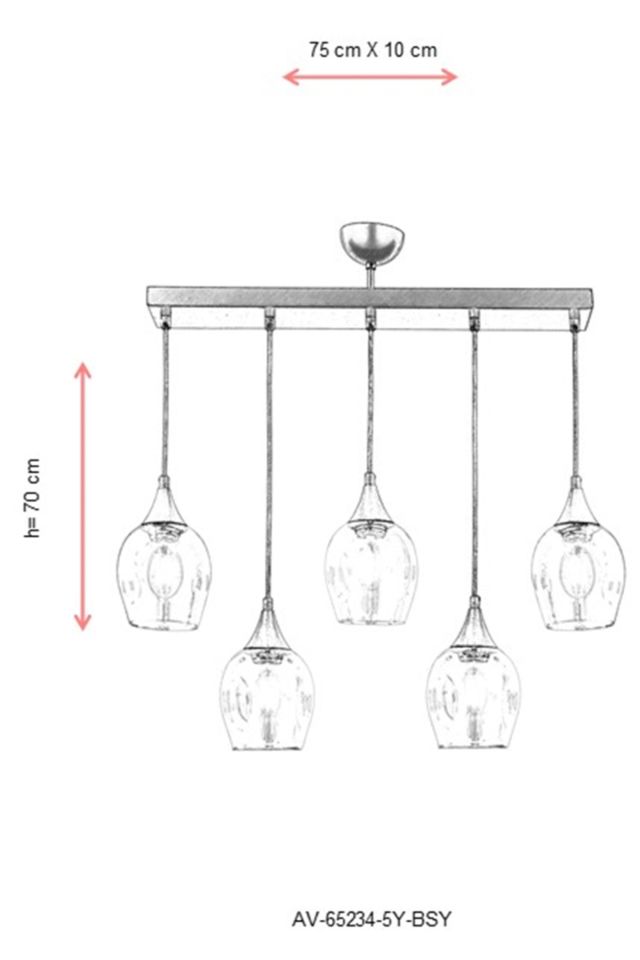 Selvi Modern Avize E27 60W 75x10cm Metal Siyah Dorbien-AV-65234-5Y-BSY